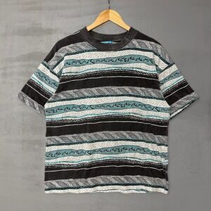 Vintage Rusty Men's 90s Striped AOP Shirt Graphic Tee Vintage Surf Skate Large